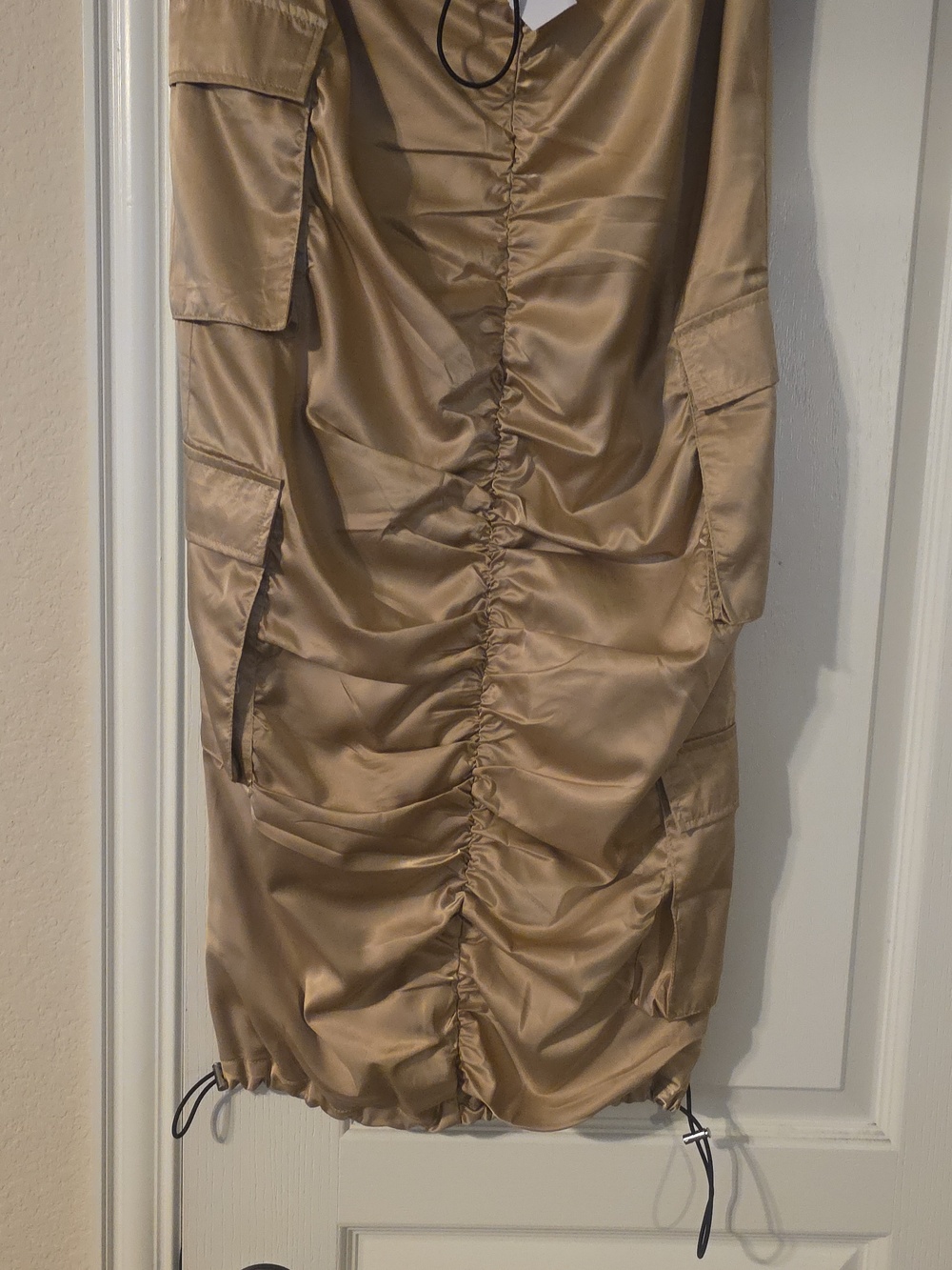 AKIRA Champagne Ruched Cargo Satin Midi Skirt
